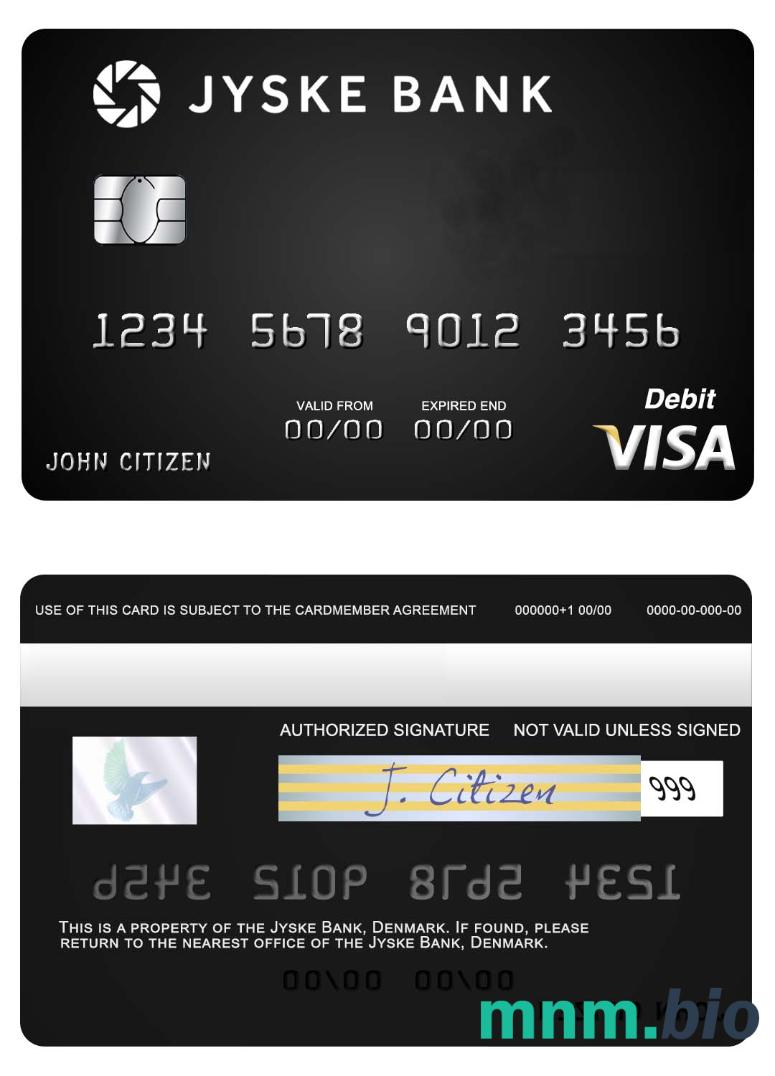 Denmark Jyske Bank visa debet karta przykład w formacie PSD